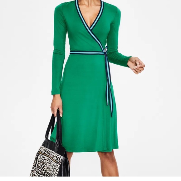 Boden Dresses & Skirts - Boden Cara Green Wrap Dress with Striped Trim